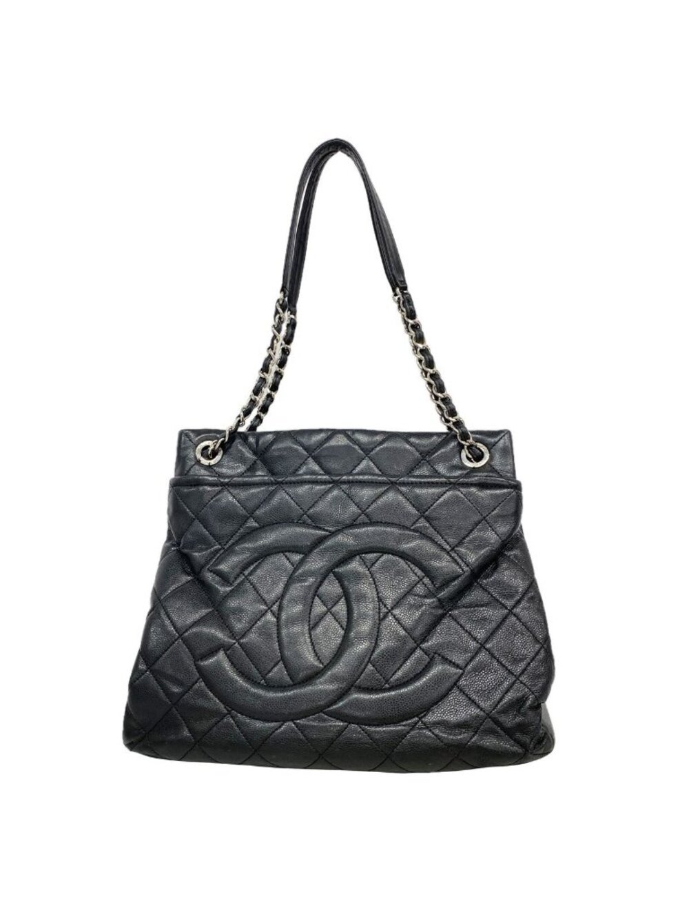 Chanel Shoulder Bag Quilted Caviar Leather Black Silver